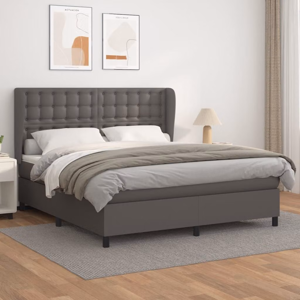 The Living Store Letto a molle con materasso grigio 160x200 cm in Pelle finta