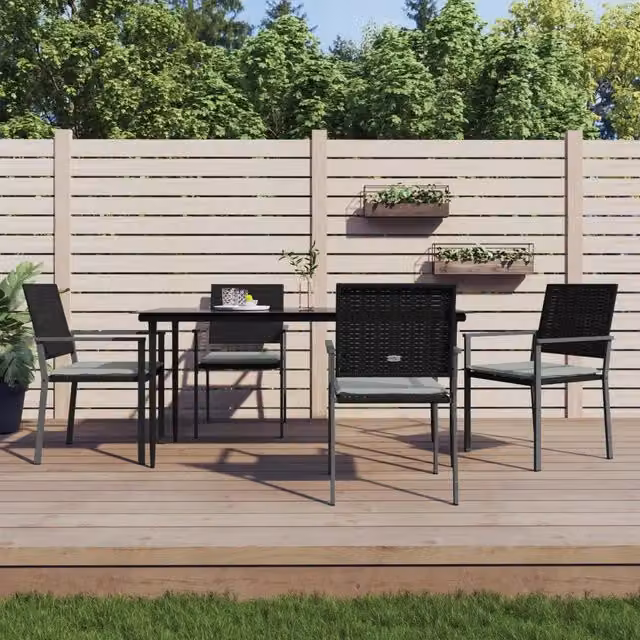 Set Pranzo da Giardino 5pz con Cuscini in Polyrattan e Acciaio 3187009