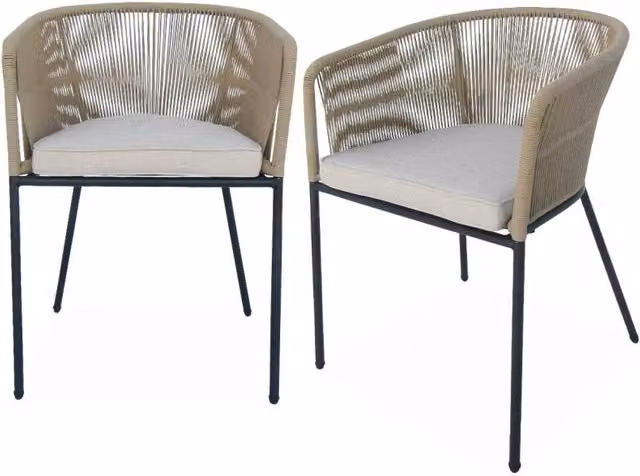 Set di 2 poltrone da giardino moderne Sweeek in corda e metallo, colore antracite matt