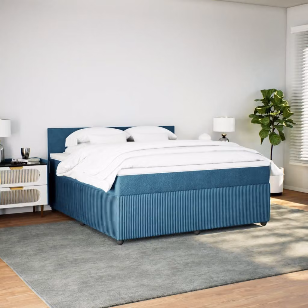 Giroletto a Molle con Materasso Blu 180x200 cm in Velluto
