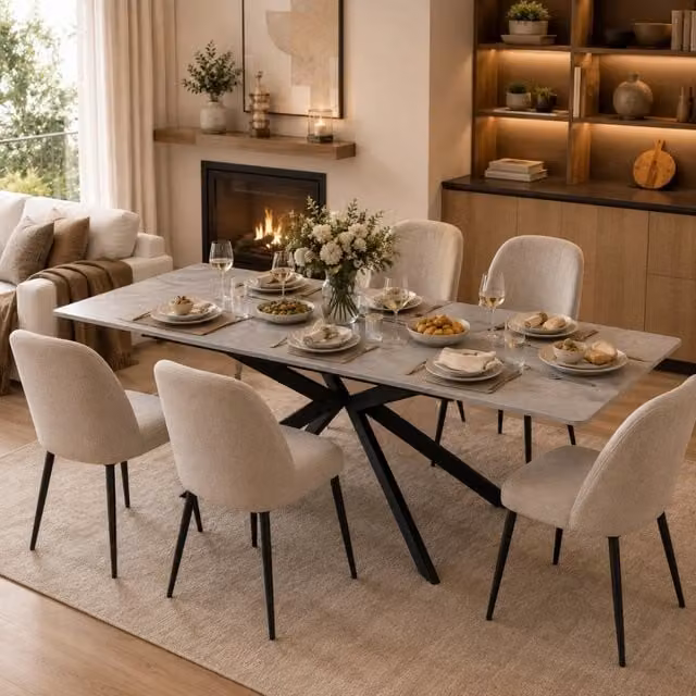 Tavolo da pranzo allungabile 150-180 x 70 x 75,5 cm in MDF e metallo, nero e grigio