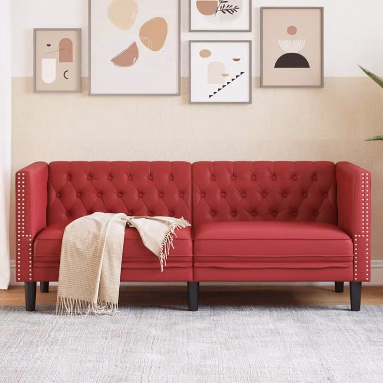 vidaXL Poltrona Chesterfield a 2 Posti in Similpelle Rosso