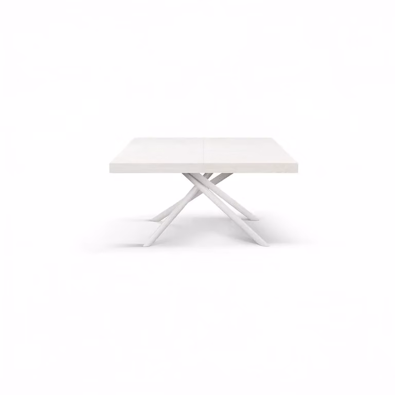 Tavolo CARRARA in legno, finitura bianco frassinato e base in metallo verniciato bianco, allungabile 180×90 cm - 260×90 cm