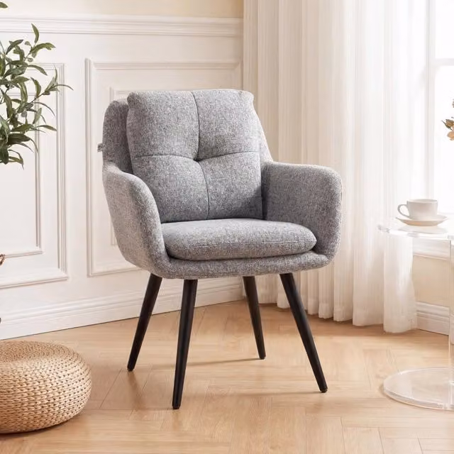 Poltrona Imbottita REDOM Grigia con Braccioli e Struttura in Metallo L 65 x P 72 x H 86 cm