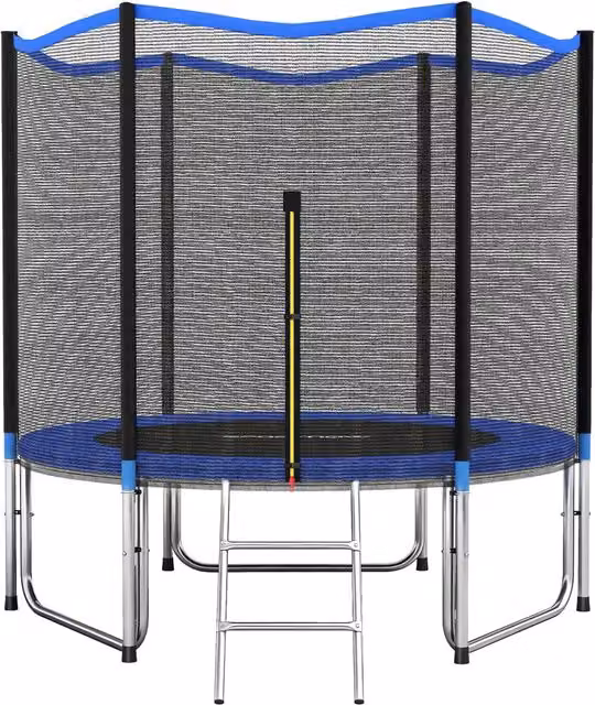 Trampolino Ø305x248 cm con Rete di Protezione e Scaletta per Esterni in Acciaio e PP Blu