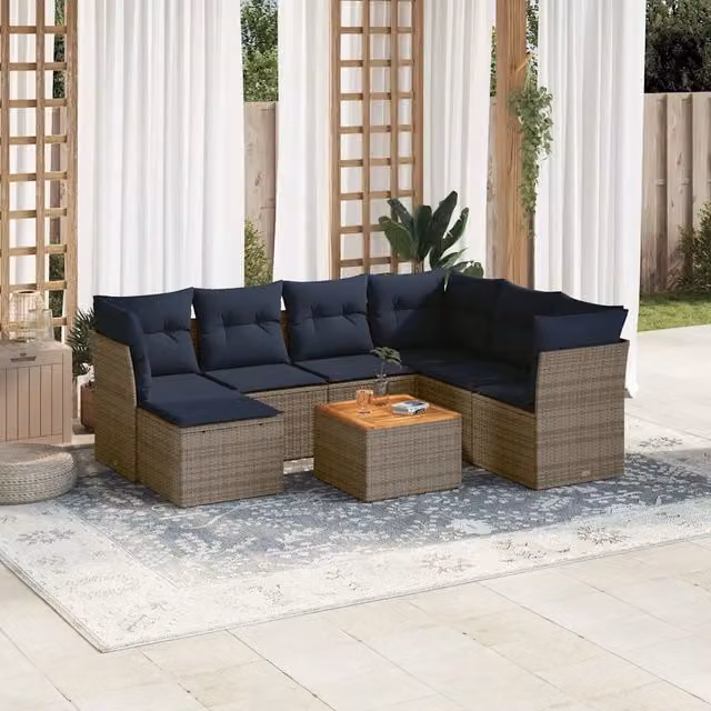 Set Divani da Giardino 8 pz con Cuscini Grigio in Polyrattan 3256096