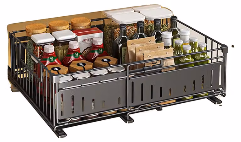Scaffale da cucina, larghezza regolabile, design estraibile, nero, 2 PEZZI