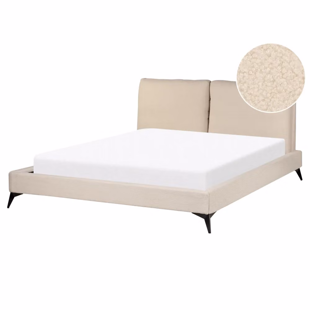 Letto imbottito moderno Beliani in bouclé beige con rete a doghe L/P: 160 x 200 cm – 2