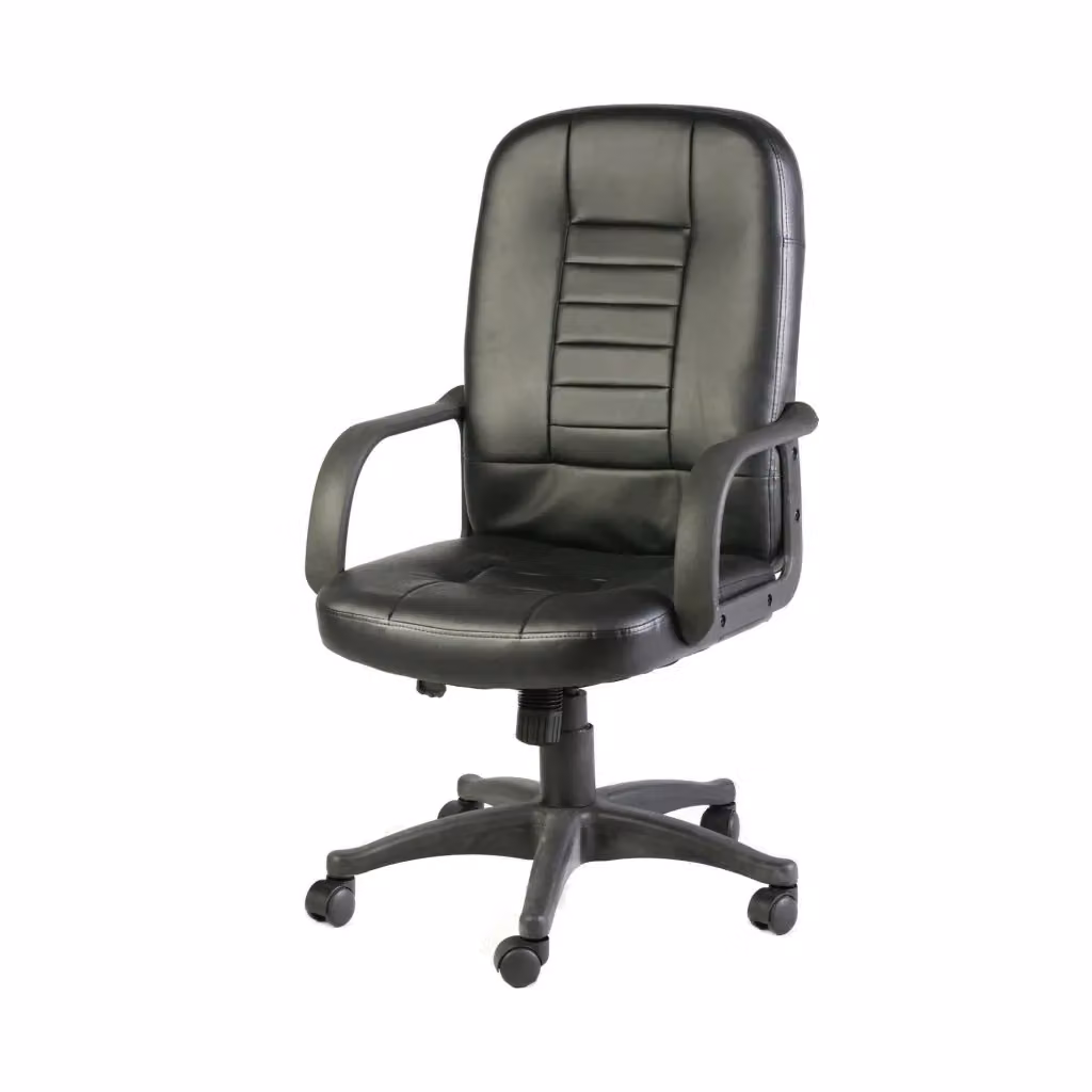Sedia da ufficio direzionale DMORA Ogni, poltrona ergonomica con braccioli in ecopelle nera, L: 56 cm, H: 104/114 cm – 2