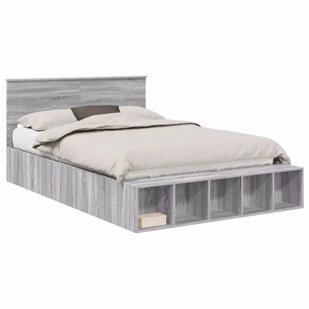 Struttura letto moderna vidaXL con scaffale e cassetti in legno Grigio Sonoma L 150 x P 200 cm – 2
