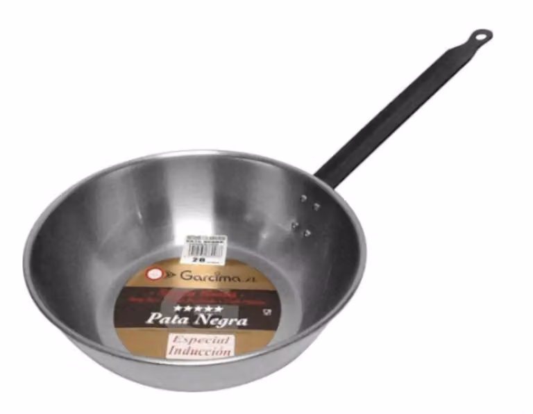 Padella fonda con manico 'Linea PATA NEGRA' di Garcima, per induzione in ferro spazzolato , spessore speciale, diam. 36cm