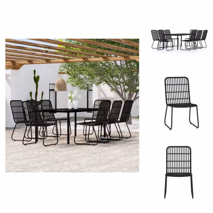vidaXL Set da pranzo da giardino 9 pezzi nero - Set di mobili da giardino