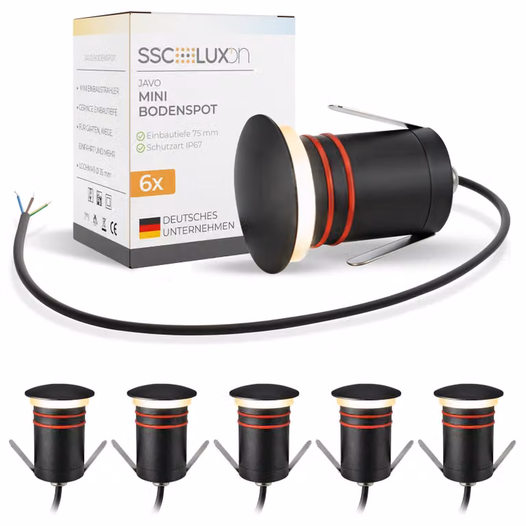 Faretti LED da incasso, illuminazione indiretta, grado di protezione IP67, 230V, diametro 50 mm, colore nero, per uso esterno