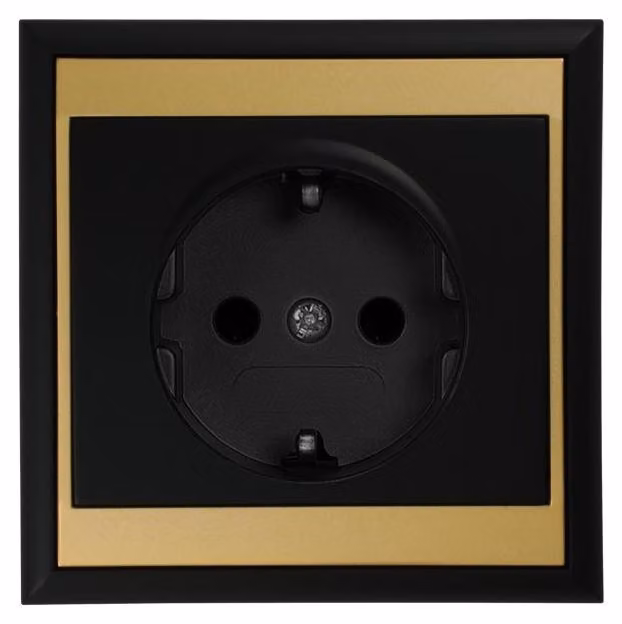 Presa semplice incassata ORNO LUNA OR-OE-7605(GS)/BC, Schuko, 2P+E, 16A, 250V, IP20, Design opaco ed elegante, Nero/Oro