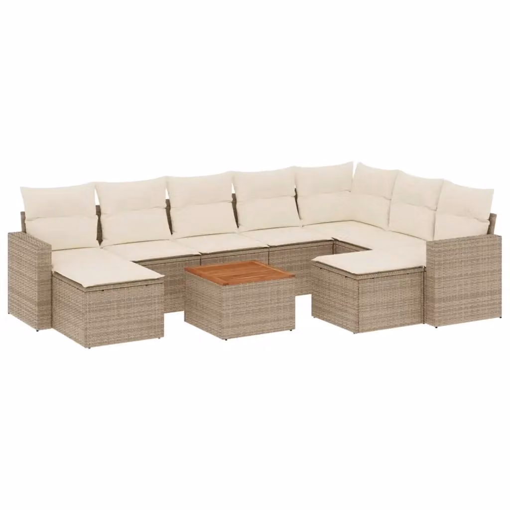 Set Divano da Giardino vidaXL 10 pz in Polyrattan Beige con Cuscini e Tavolino – 2