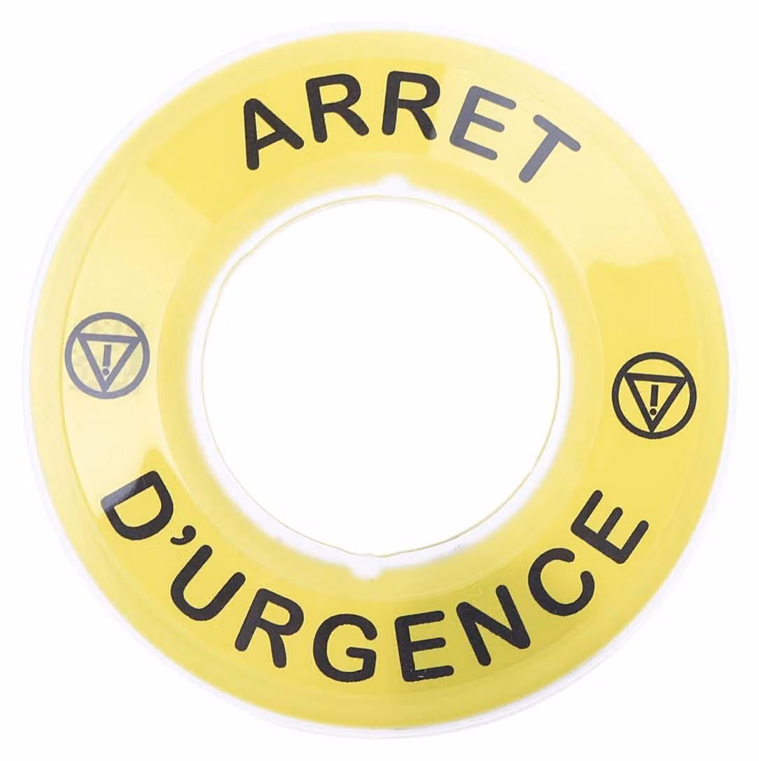 Schneider Electric Targa Ø60 per pulsante di arresto di emergenza, ARRET D'URGENCE/Logo ISO13850 ZBY9120