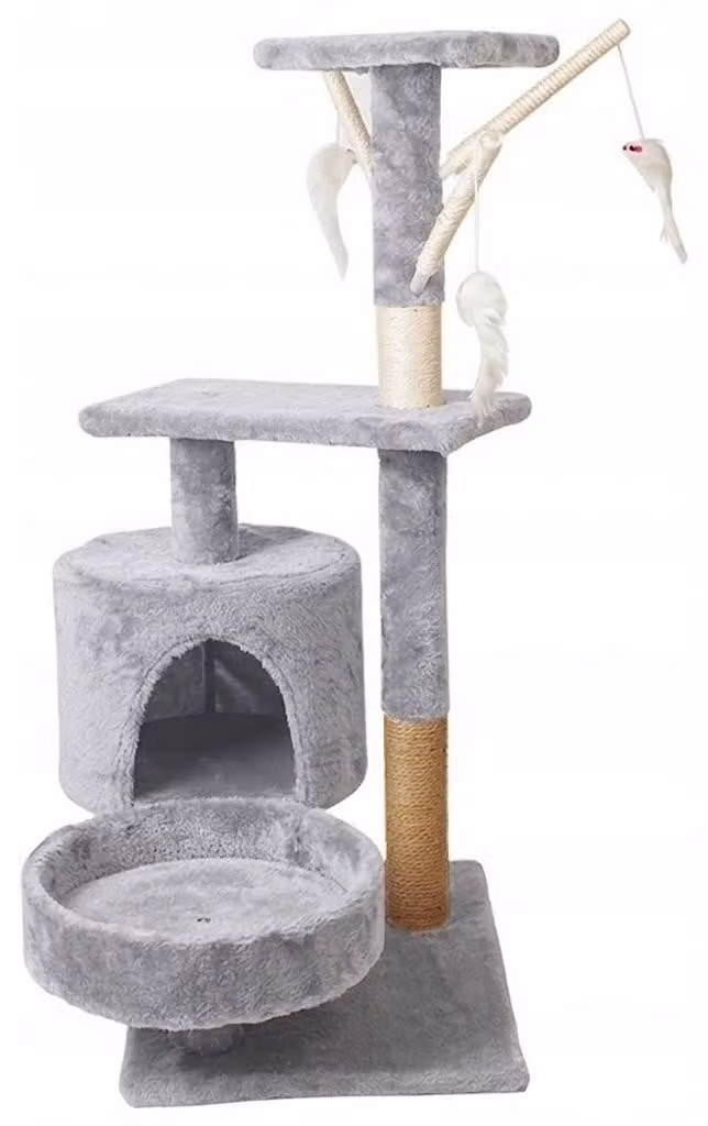 Albero per gatti, grigio, con 4 livelli, altezza 88 cm: rifugio, pilastro per graffiare, giocattoli