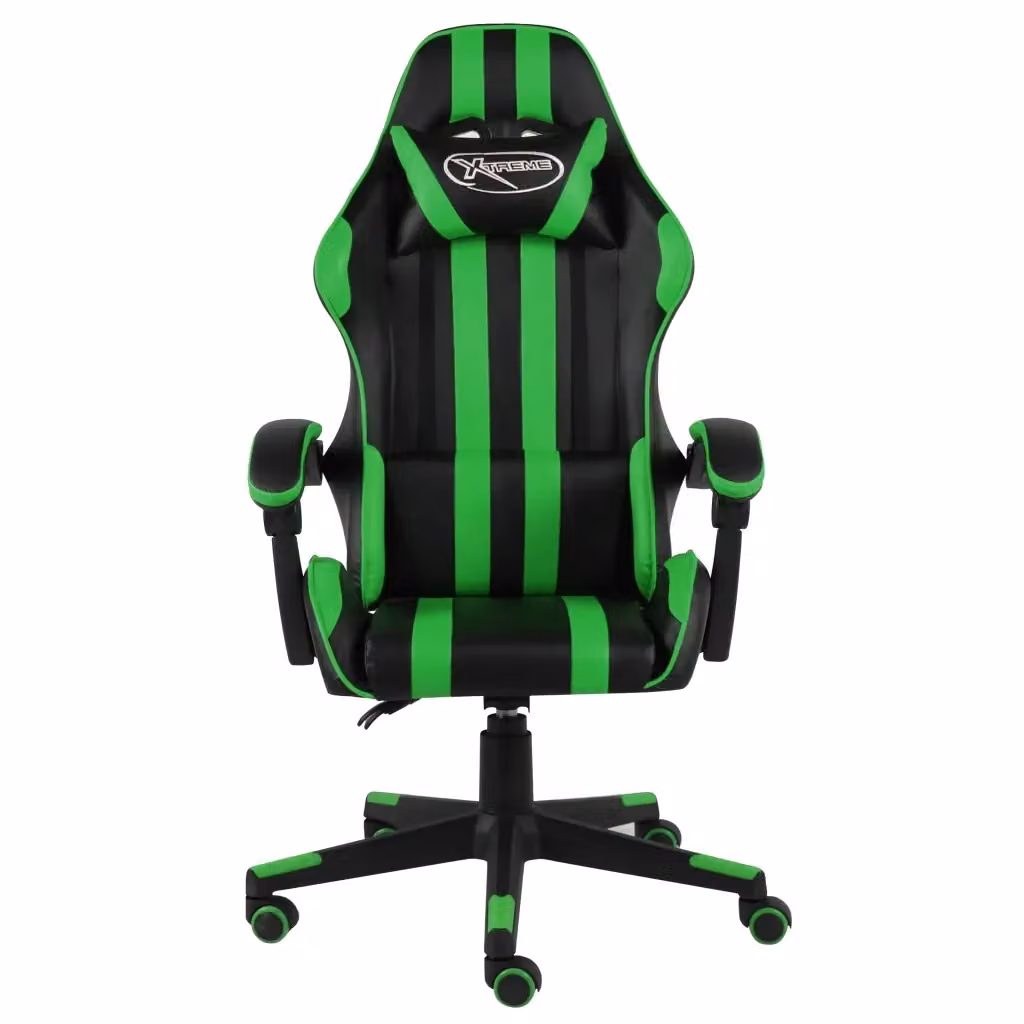 Sedia da Gaming Sportiva in Similpelle Nero e Verde con Poggiatesta e Ruote, Girevole a 360 Gradi – 2