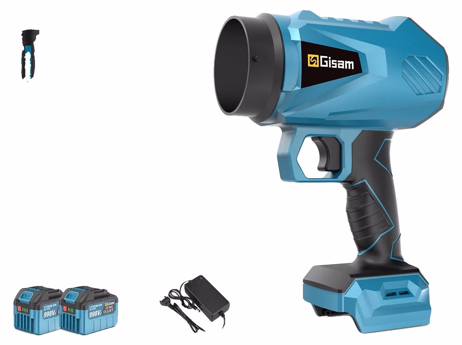 Ventilatore, motore brushless, funzionamento senza fili, 2 batterie