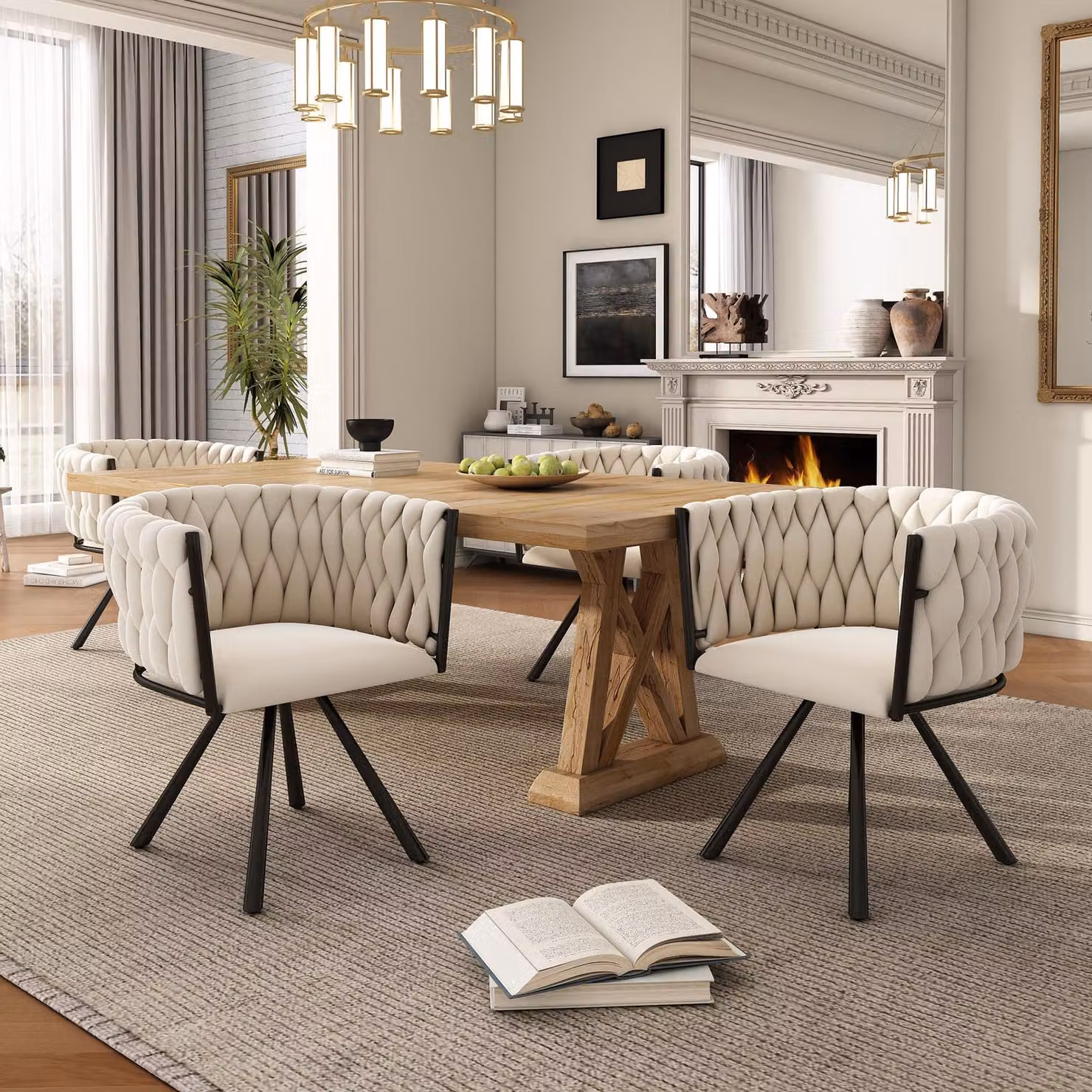 Flieks sedia da sala da pranzo 2 sedia imbottita girevole a 360°, sedia da cucina sedia da trucco con rivestimento in velluto, sedia da soggiorno con braccioli, beige, liquidazione stock