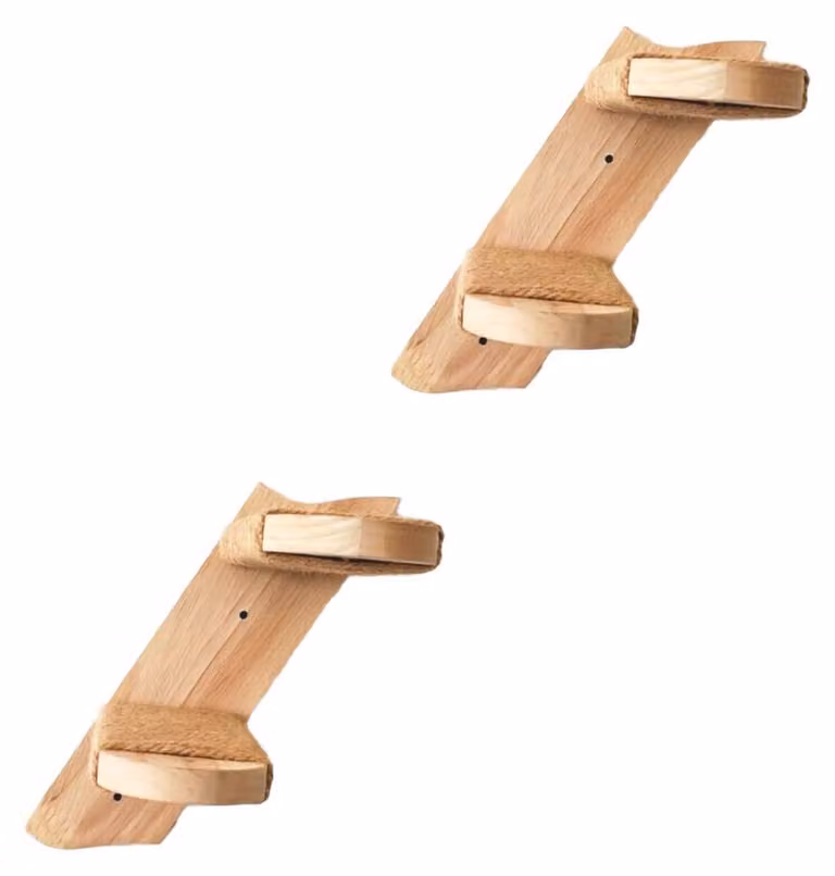 Set di 2 scalette per gatti, da montare a parete, con corda di iuta, capacità di carico 15 kg, realizzate in legno di gomma