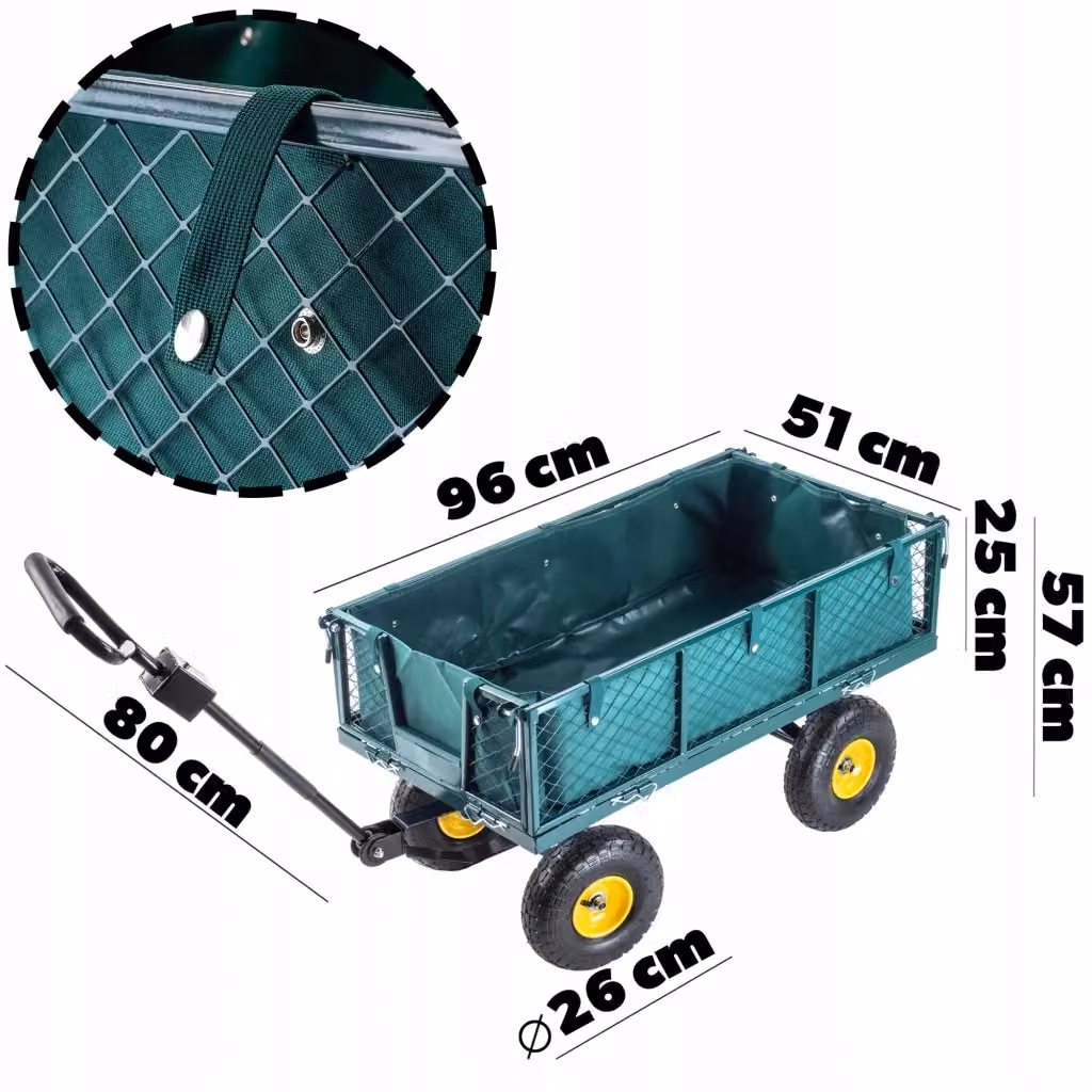 Carrello da giardino KADAX con telone verde in acciaio, portata 300 kg – 2