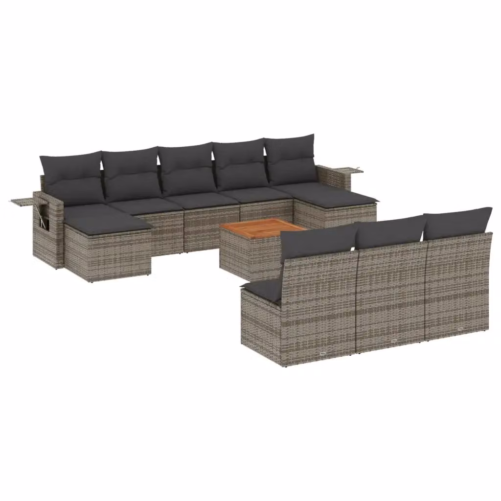 vidaXL Set Divani da Giardino 11 pz in Polyrattan Grigio con Cuscini e Tavolino – 2