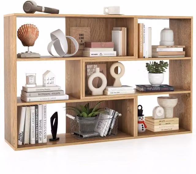 Set librerie angolari concava e convessa a 3 ripiani, Libreria da esposizione autoportante per soggiorno studio ufficio Naturale