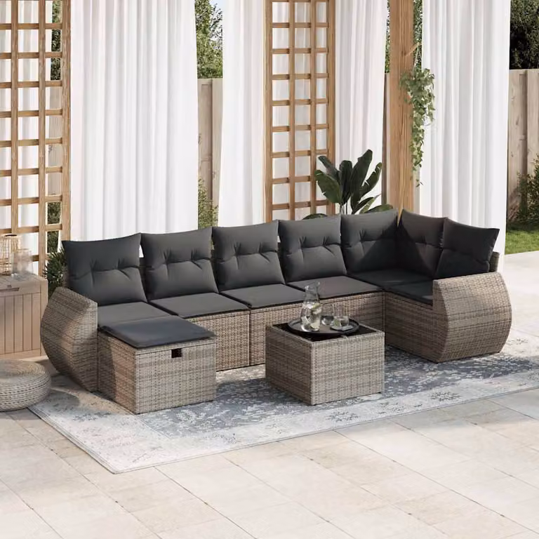Maison Exclusive - Set da giardino 8 pezzi con cuscini grigio in polyrattan