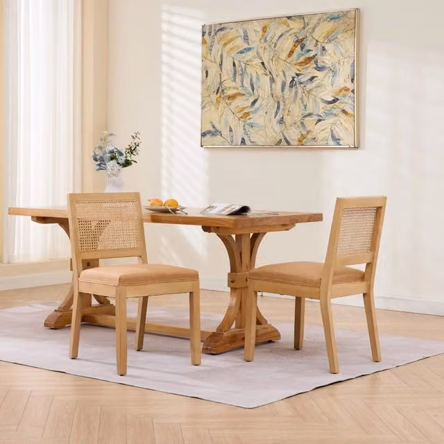 Set di 2 sedie da pranzo in rattan, sedie da cucina in stile rustico con schienale in canna, sedie laterali in stile moderno di met¨¤ secolo con strutt