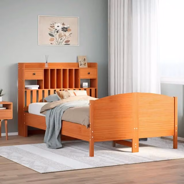 Letto Libreria senza Materasso Marrone Cera 135x190 cm in Pino 3323154