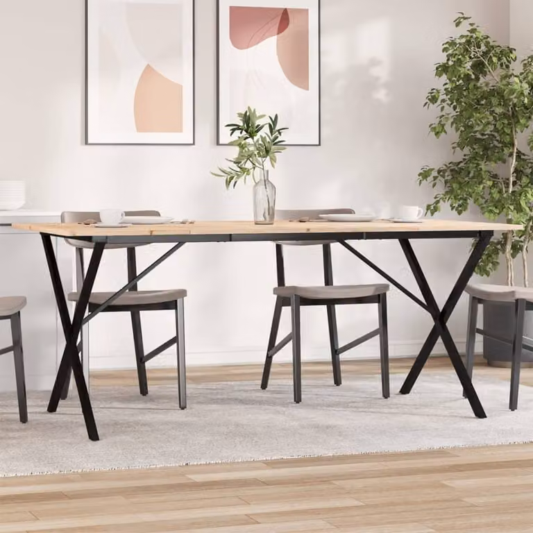 vidaXL Tavolo da Pranzo Rettangolare in Legno di Pino e Acciaio con Telaio a X, Marrone, L: 180 cm, P: 90 cm, H: 75 cm