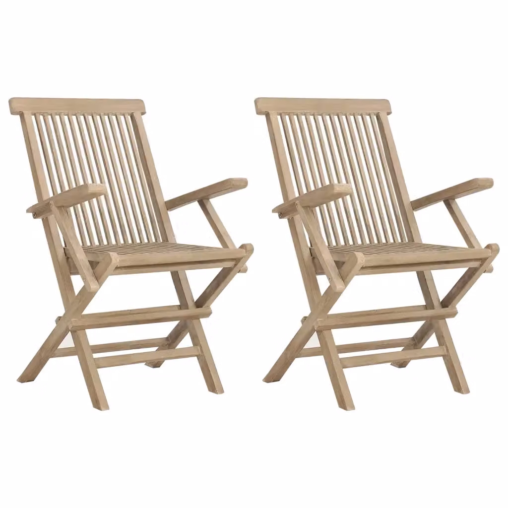 Set di 2 sedie pieghevoli vidaXL in legno di teak grigio, L: 56 cm, P: 61 cm, H: 89 cm – 2