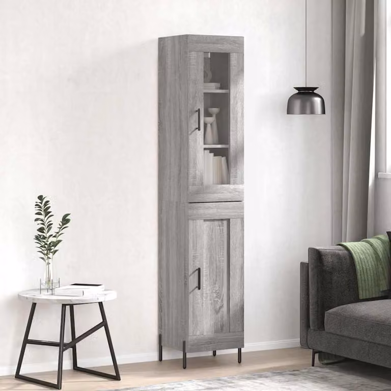 Credenza moderna vidaXL in legno e metallo, colore grigio, L/P/H: 34,5 x 34 x 180 cm