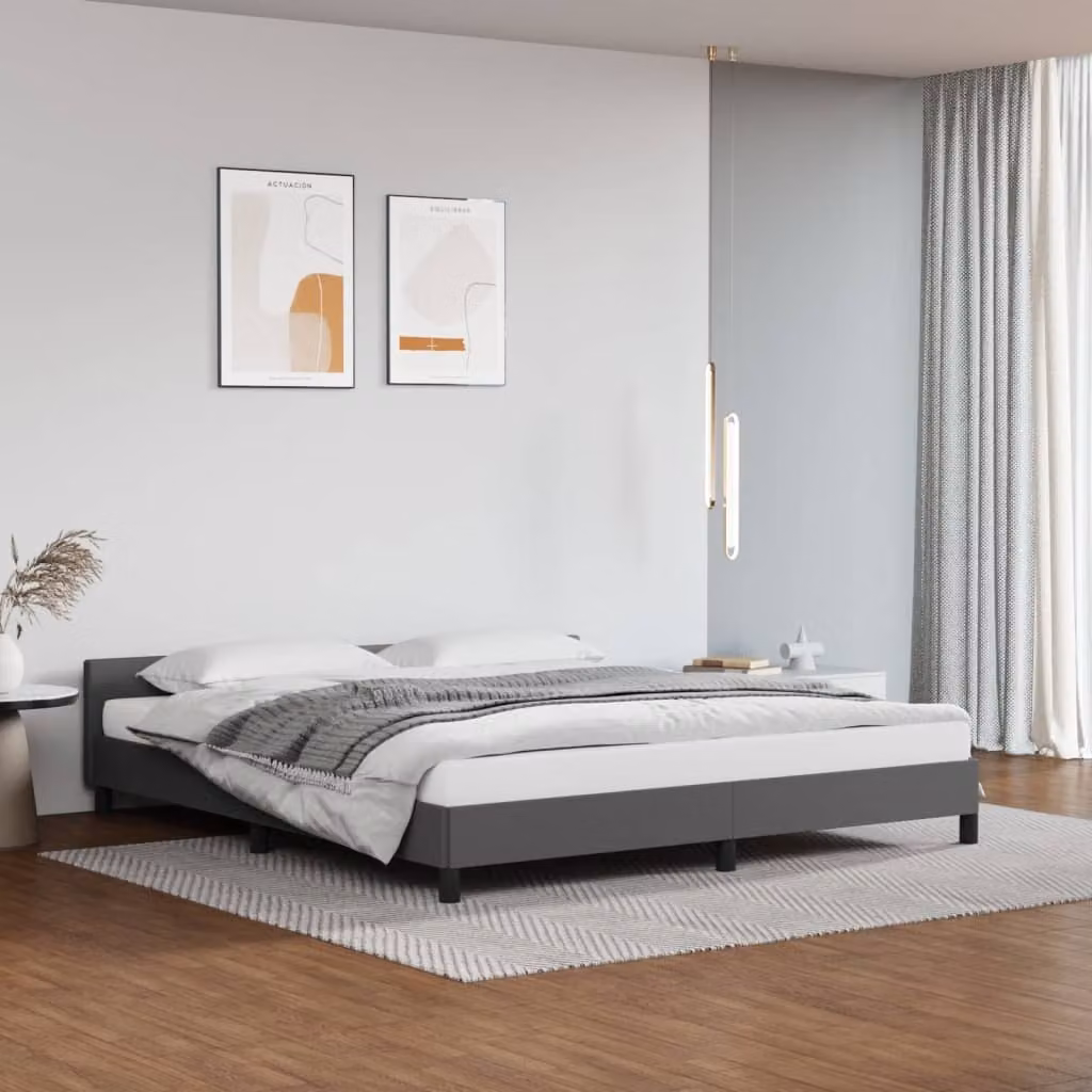 The Living Store Giroletto con testiera grigio 180x200 cm in ecopelle