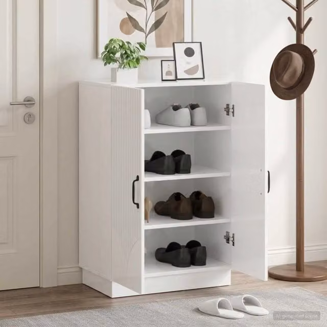 Mobile porta scarpe moderno vidaXL Bianco Lucido L: 59,5 cm, P: 39,5 cm, H: 87 cm – 1