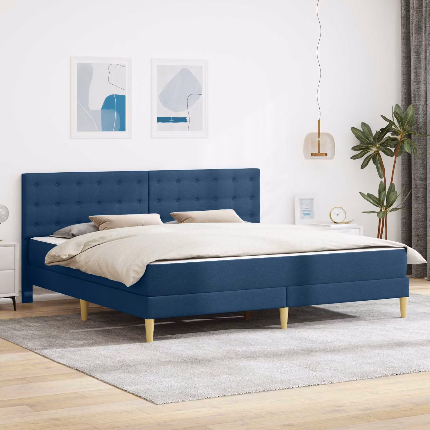 vidaXL Struttura letto imbottita in tessuto blu con materasso L/P: 200 x 200 cm