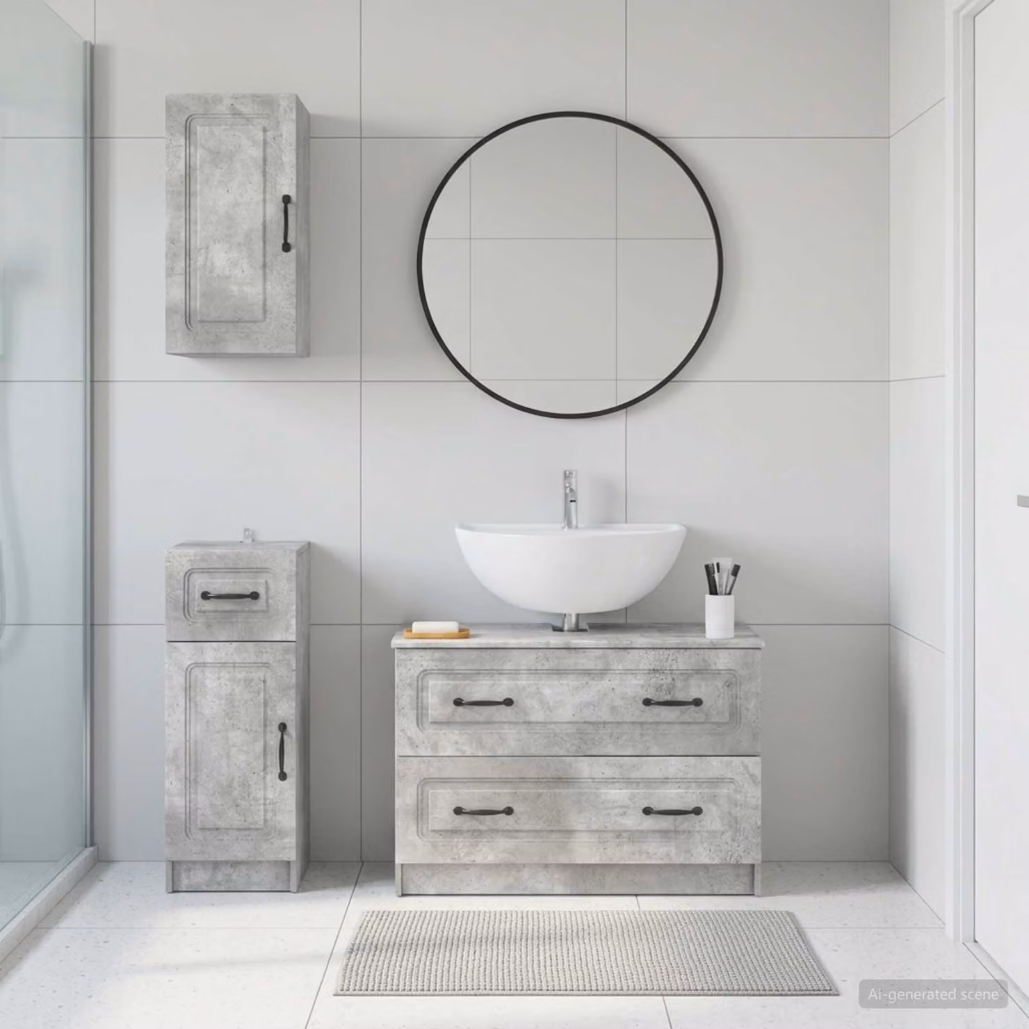 Set di mobili da bagno vidaXL UTRECHT in 3 pezzi, colore grigio, design minimalista con vanità e pensili a muro