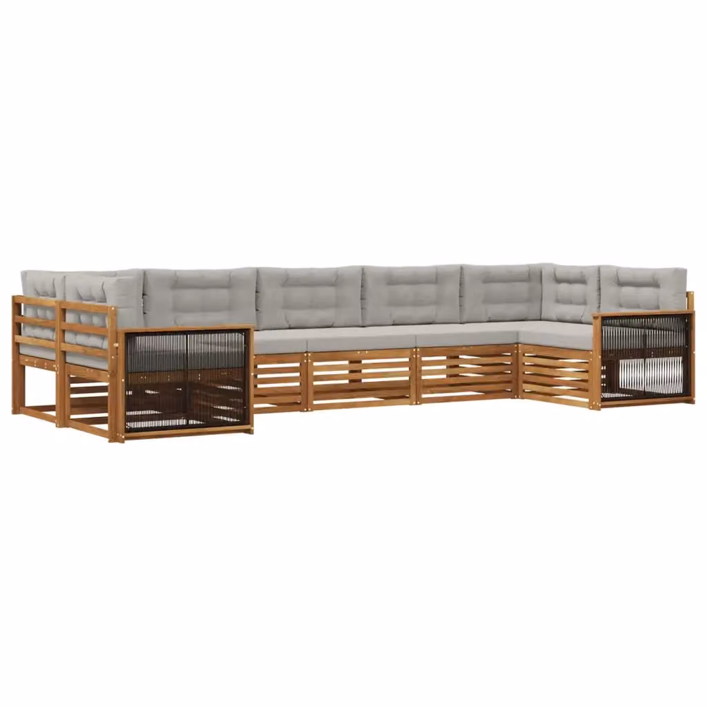 Set di divani da esterno 7 pezzi vidaXL in legno di acacia con cuscini beige e grigio – 2