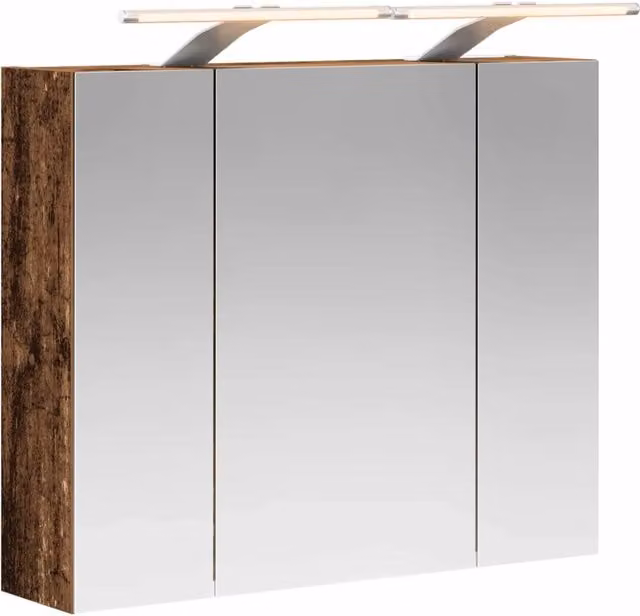 Mobiletto da bagno moderno con specchio e illuminazione LED in legno marrone L: 60 cm, P: 14,5 cm, H: 50 cm – 1