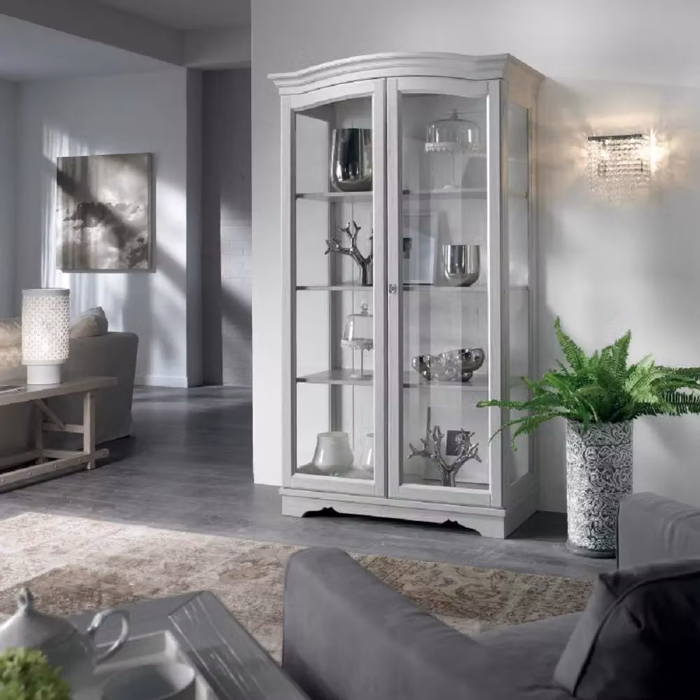 Vetrina Gendarme Mobili 2G in legno massello con ante in vetro bianco L: 106 cm, P: 46 cm, H: 191 cm – 3