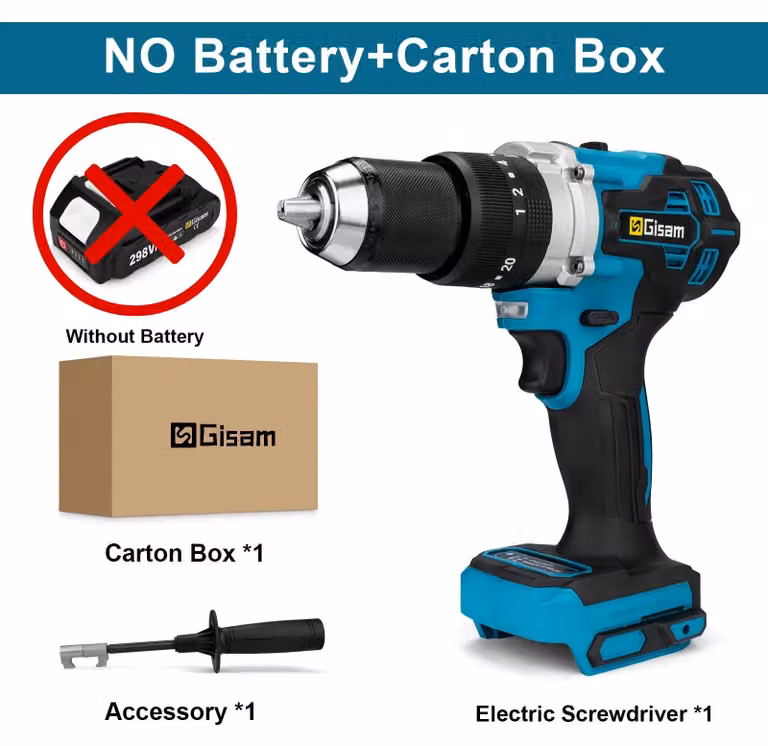 Trapano avvitatore a batteria - 18V - Coppia di serraggio: 650 Nm - Mandrino da 13 mm - Motore brushless - Senza batteria e caricabatterie