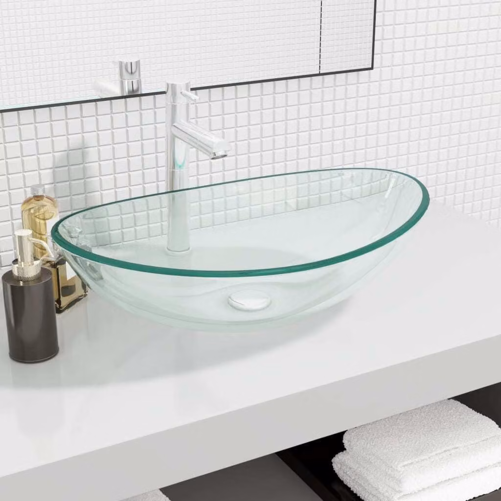 The Living Store Lavabo in vetro temperato 54,5x35x15,5 cm Trasparente