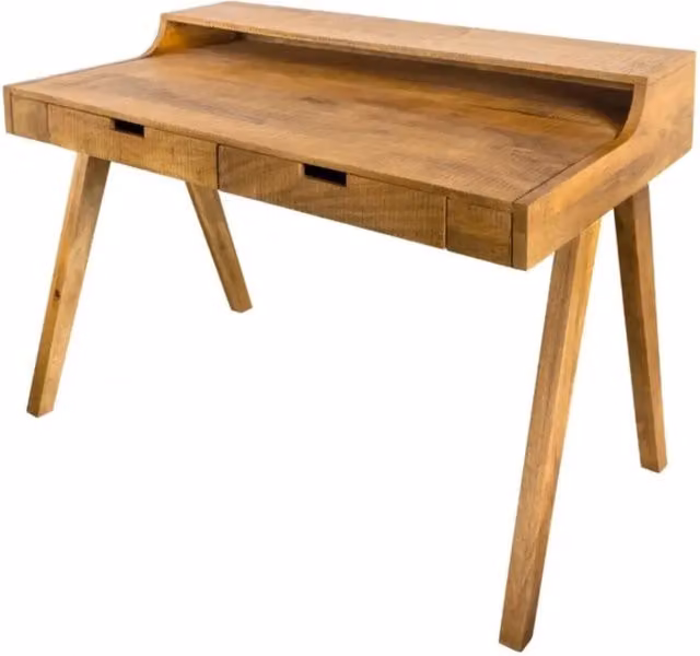Scrivania retta SKAGEN 120 cm in legno massiccio di mango verniciato con 2 cassetti e scaffale – Stile Davenport
