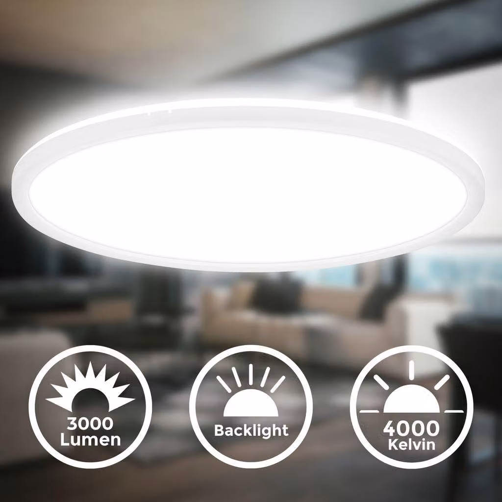 B.K.Licht - Lampada da soffitto a LED a luce indiretta, 3cm piatta, luce bianca neutra, lampada a LED, plafoniera a LED, lampada da soggiorno, pannello a LED, lampada da cucina illuminazione a soffitto, 42x3 cm, bianco