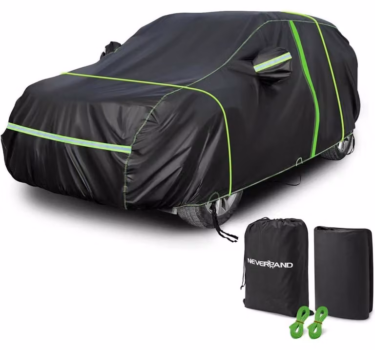 Copertura per auto, adatta a SUV di grandi dimensioni, per garage, dimensioni 510x200x180 cm, colore verde/nero, realizzata in PEVA (impermeabile), con cerniera e strisce riflettenti