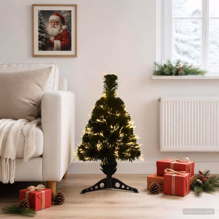 vidaXL Albero di Natale in fibra ottica 64 cm 12 LED Bianco caldo PVC
