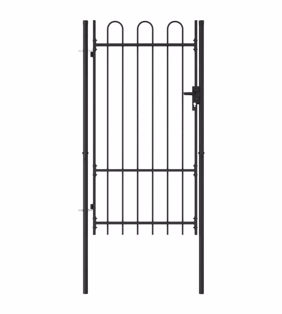vidaXL Cancello singolo in acciaio con parte superiore ad arco Nero o Grigio L: 100 cm, H: 175 cm – 2