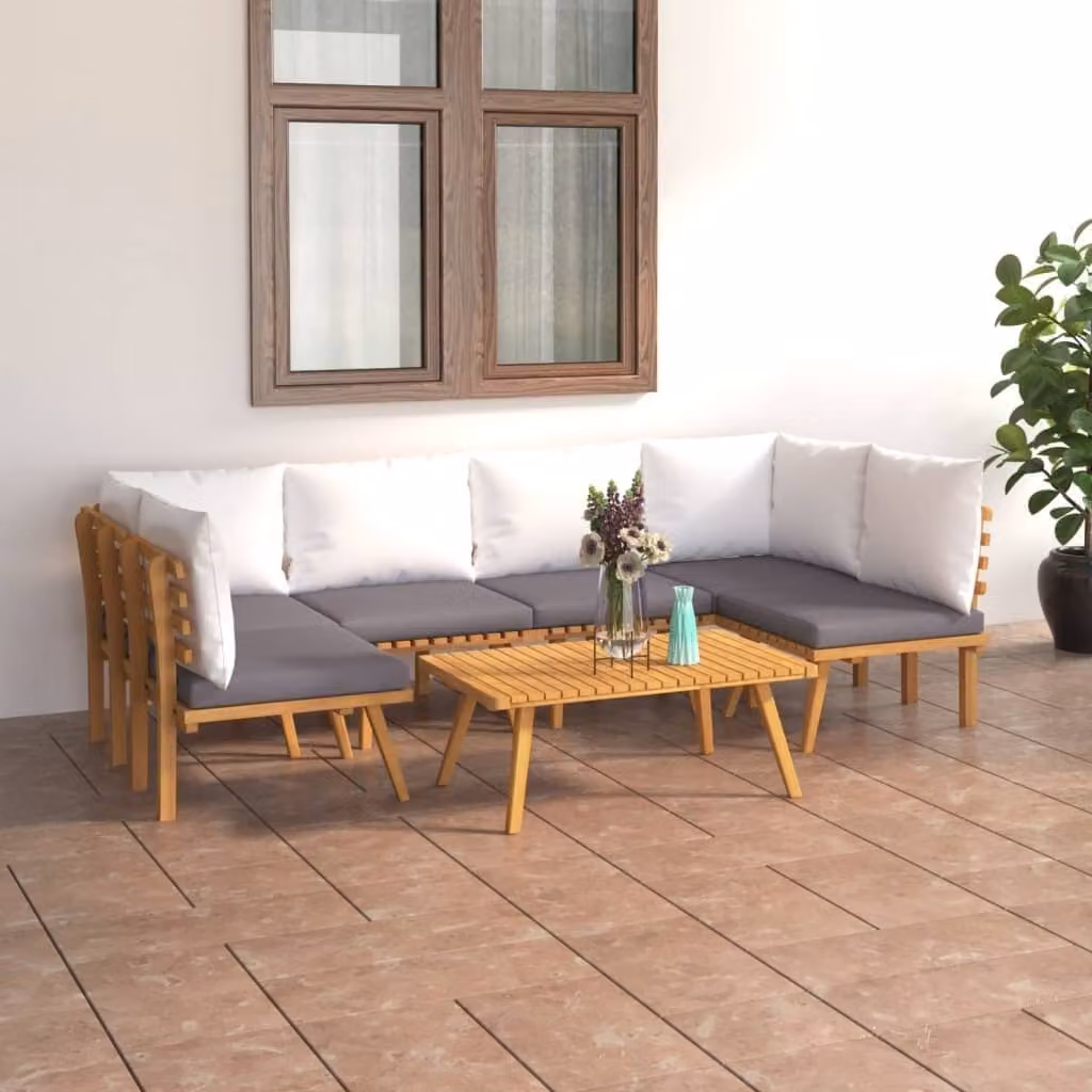 The Living Store Set da giardino 7 pezzi con cuscini in legno massiccio di acacia