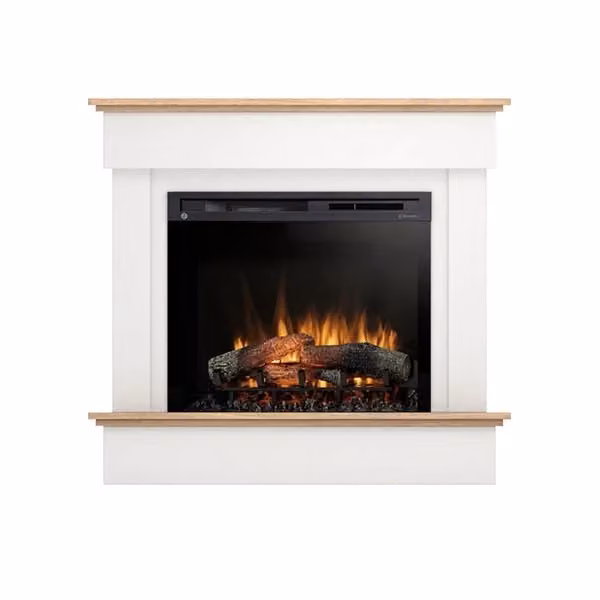 Camino Elettrico Riscaldante Autoportante con LED TORMES, Bianco opaco e Rovere chiaro, L 111,5 cm x P 33,5 cm x H 102 cm – 2
